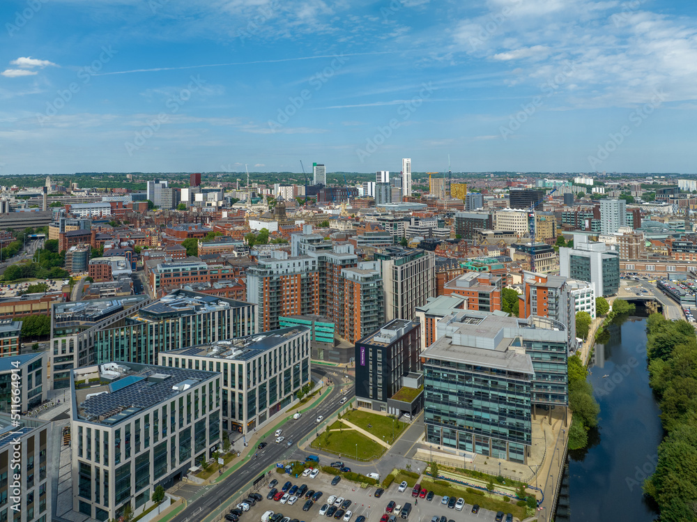 Leeds, West Yorkshire, University City in the united kingdom. Aerial view of the city centre, developments, Bridgwater place, retail, leisure, housing and business 
