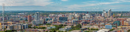 eeds city centre panoramic aerial view of the Yorkshire city showing football ground, Bridgewater Place, residential and retail areas. Universiry city in the UK.