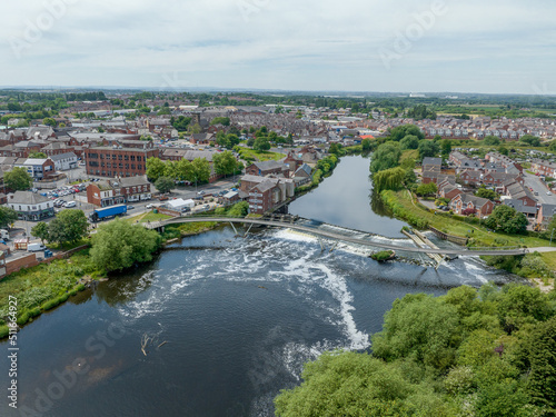 Castleford, Yorkshire, United Kingdom. Aerial View of Castleford, Yorkshire mining town in the United Kingdom showing the river and bridges photo