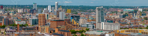 Leeds Yorkshire skyline, city centre panoramic aerial view of the Yorkshire city in the united kingdom showing football ground, Bridgewater Place, residential and retail areas. 
