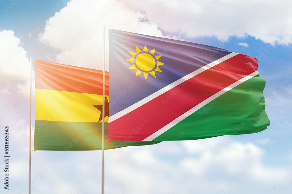 Sunny blue sky and flags of namibia and ghana Sunny blue sky and flags of namibia and ghana