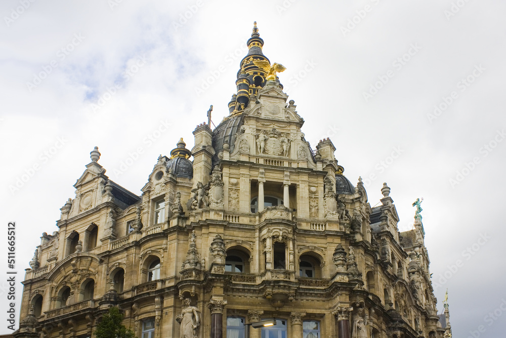 Beautiful building on the famous Meir street, the main shopping street of Antwerp, Belgium	