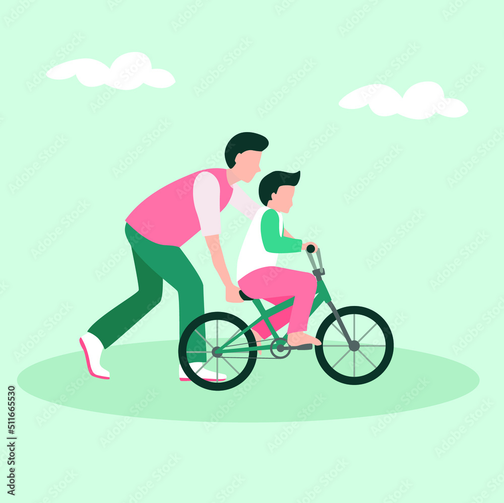 Father Teaching Ride a Bicycle Vector Illustration Father Teaching Ride a Bicycle Vector Illustration