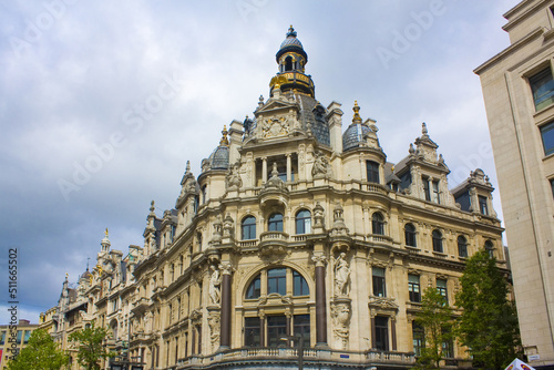 Beautiful building on the famous Meir street, the main shopping street of Antwerp, Belgium 