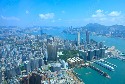 Magnificent View of Victoria Harbor on a Sunny Day in Hong Kong