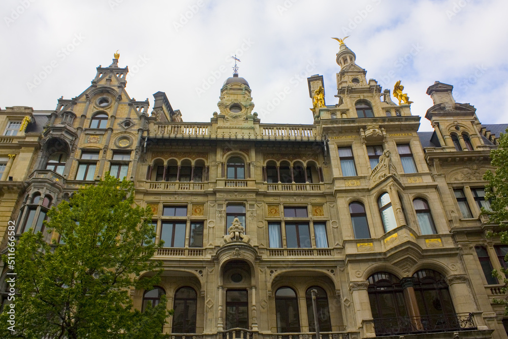 Beautiful building on the famous Meir street, the main shopping street of Antwerp, Belgium