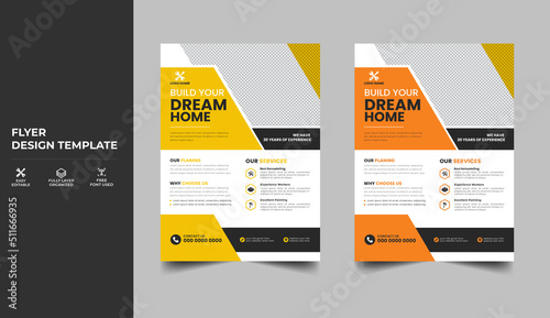 Construction flyer design template. construction business flyer design. Construction and renovation flyer
