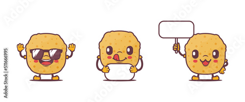 chicken nuggets cartoon. with different poses and expressions. food vector illustration