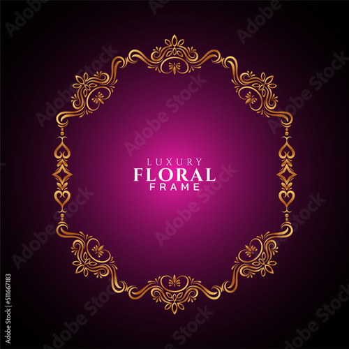 Beautiful golden frame design purple background