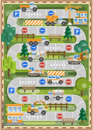 A board game on the construction theme. Side view. Vector illustration.