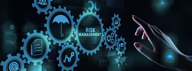 Risk management forecasting evaluation financial business concept on virtual screen.