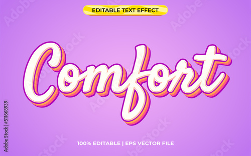 Comfort 3d text effect with cute and pastel theme. colorful typography template for minimalist tittle