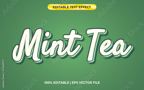 mint tea 3d text effect with natural theme. green typography template for tea product