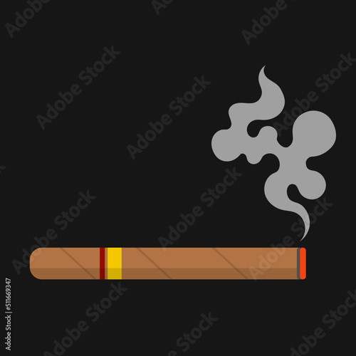 Burning cigar with smoke vector illustration flat logo icon