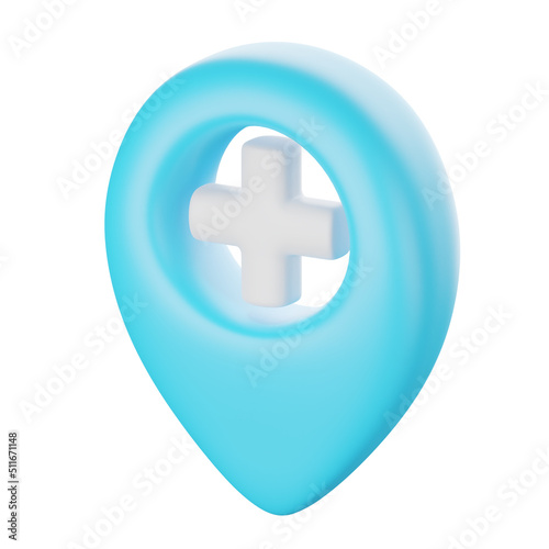 3d icon render of hospital pin isolated on white background, clipping path.