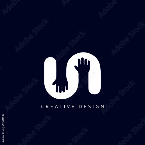 Letter UN Hug Logo Design. Two Hands Hugging Letter U and N. UN hug Icon.