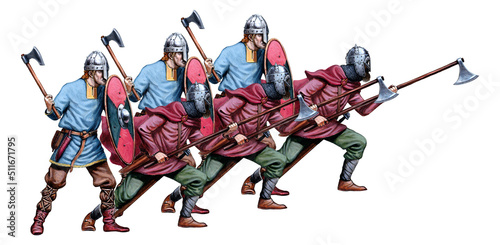 Viking attack. Medieval knights illustration. Vikings. 