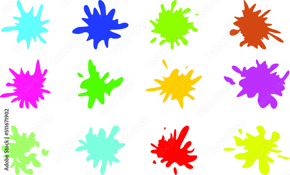 Color splashes and drops. A set of ink of different colors. Ink stains, colored paint. Colorful paint splatter set. liquid decorative forms. Vector illustration. Color splashes and drops. A set of ink of different colors. Ink stains, colored paint. Colorful paint splatter set. liquid decorative forms. Vector illustration.