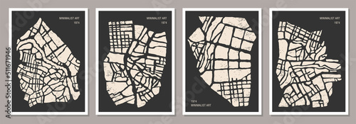 Abstract art with city map, set of minimalist posters ideal for wall decoration