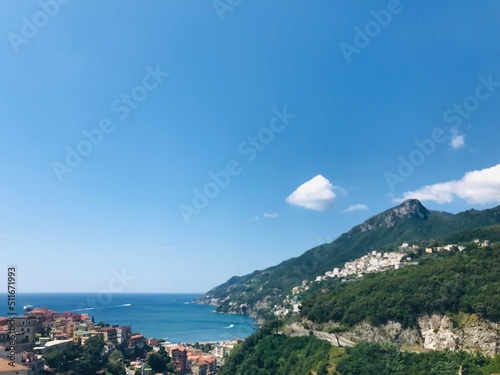 view of the sea and mountains in Vietri Sul Mare, italy