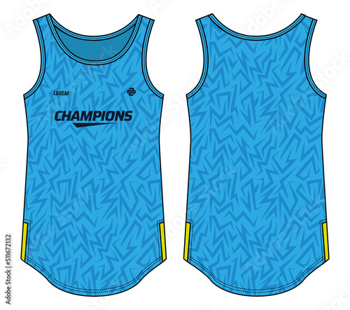 Sleeveless Tank Top Basketball jersey vest design flat sketch illustration template, abstract print sports jersey concept with front and back view for Men and women Volleyball jersey and badminton kit