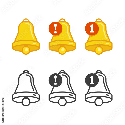 Bell icon set with long shadow. Bell sign in flat style, isolated on white background. Ringing bells emblem in cartoon styling. Vector illustration EPS 10.