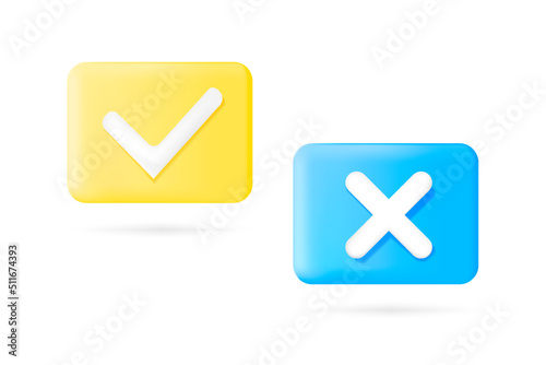 3d vector illustration. Icon, a symbol of reaction to the survey. A speech bubble labeled "reject", "delete" and "approve", "confirmed".