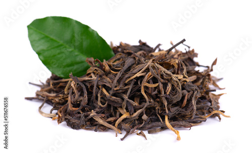 Red tea isolated on white background. Chinese organic tea. Close up.