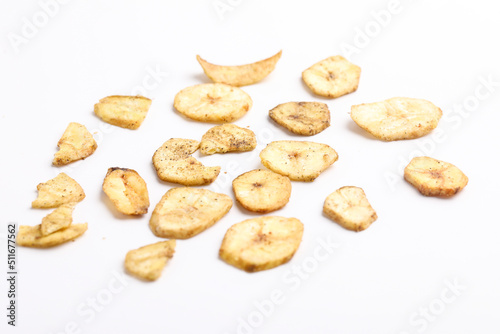 Crunchy and salty banana chips. indian snack