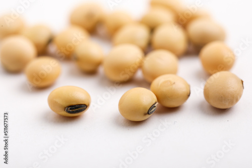 Dry soybean seed on white background.