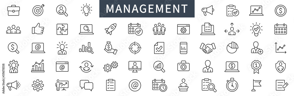 Business and management line icons set. Management icon collection. Vector illustrator - obrazy, fototapety, plakaty 