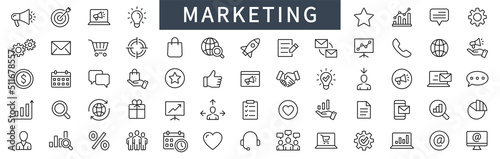 Marketing line icons set. Advertising icon collection. Marketing symbol set. Marketing icon. Vector illustration