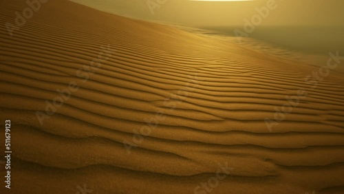 desert landscape with sand dunes. a 3d animation in the desert. sand dunes at sunset photo