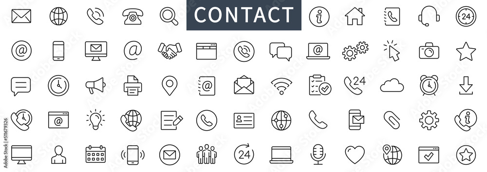 Contact thin line icons set. Basic contact icon. Contact symbols set. Vector - obrazy, fototapety, plakaty 