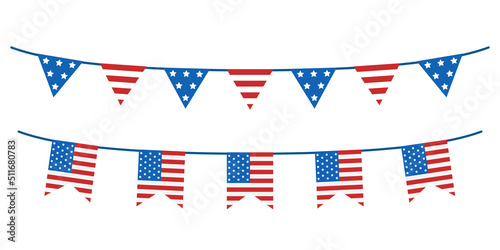 Vector garlands of USA flags set. Independence day buntings collection. United states flags. America.