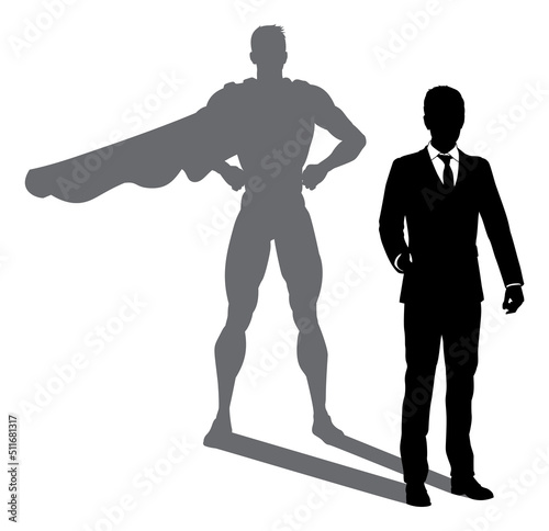 Superhero Business Man With Super Hero Shadow