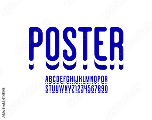 Condensed blue font, rounded high alphabet, modern letters and numbers