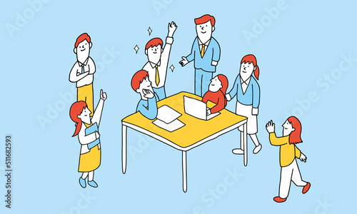 オフィスで紹介される新入社員のイラスト　新人紹介