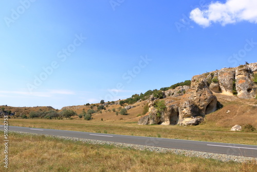 mountain landscape with some of the oldest limestone rock formations in Europe  in Dobrogea Gorges  Cheile Dobrogei   Romania