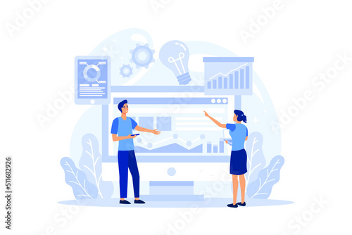 Big data analytics. Big data from different sources chart or graph visualization and analysis. Making report for optimization. flat design modern illustration