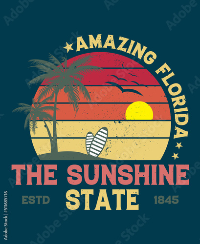 Amazing Florida the sunshine state Estd 1845 Summer  T-shirt Design Summer vector illustration photo