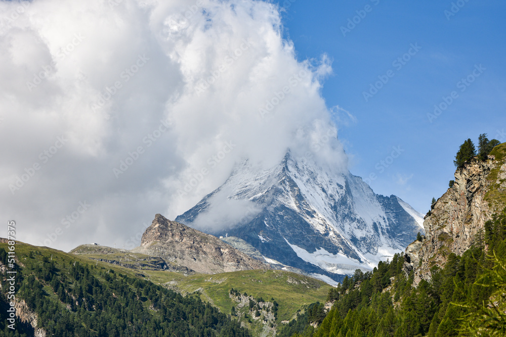 Beautiful day at Zermatt with a view to Matterhon North face, Switzerland.
