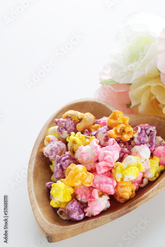 Multiple color popcorn for snack food image
