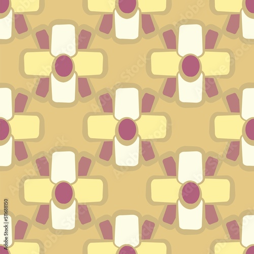 Beige and pink geometric shapes vector seamless repeat pattern in 60s style
