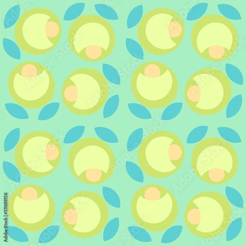 Lime green simple graphic flower vector seamless repeat pattern on aqua green