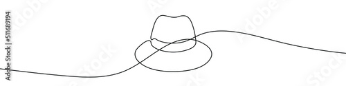 Continuous line drawing of panama hat. Panama hat one line icon. One line drawing background. Vector illustration. Panama hat black icon