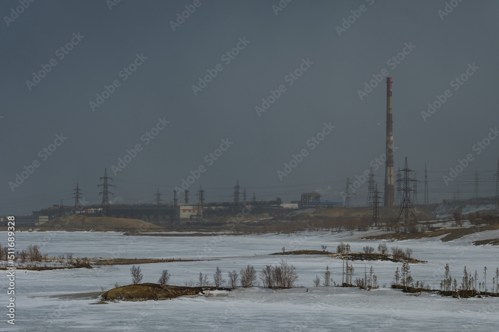 View of the Monchegorsk industrial estate from the highway