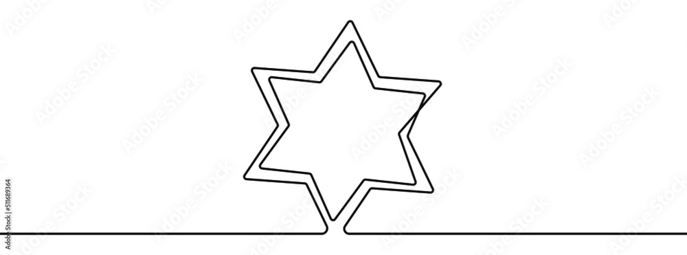 Continuous line drawing of star of David. Star of David line icon. One line drawing background. Vector illustration. Star of David continuous line icon Continuous line drawing of star of David. Star of David line icon. One line drawing background. Vector illustration. Star of David continuous line icon