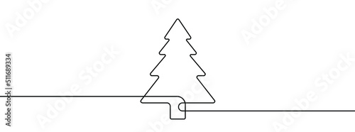 Christmas tree line background. One line drawing background. Continuous line drawing of christmas tree icon. Vector illustration.