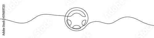 Continuous line drawing of car wheel icon. One line icon of wheel. One line drawing background. Vector illustration. Car steering wheel symbols